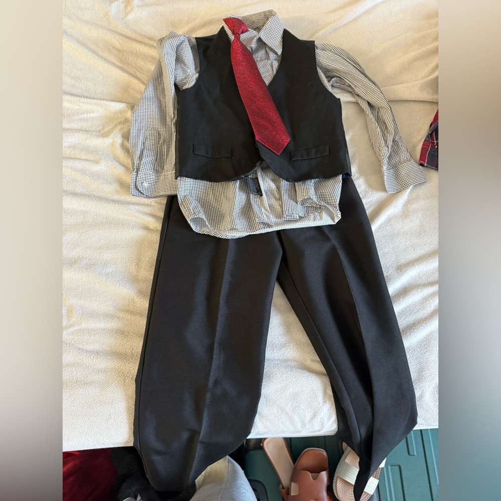 Boys Black Suit Set with Red Tie